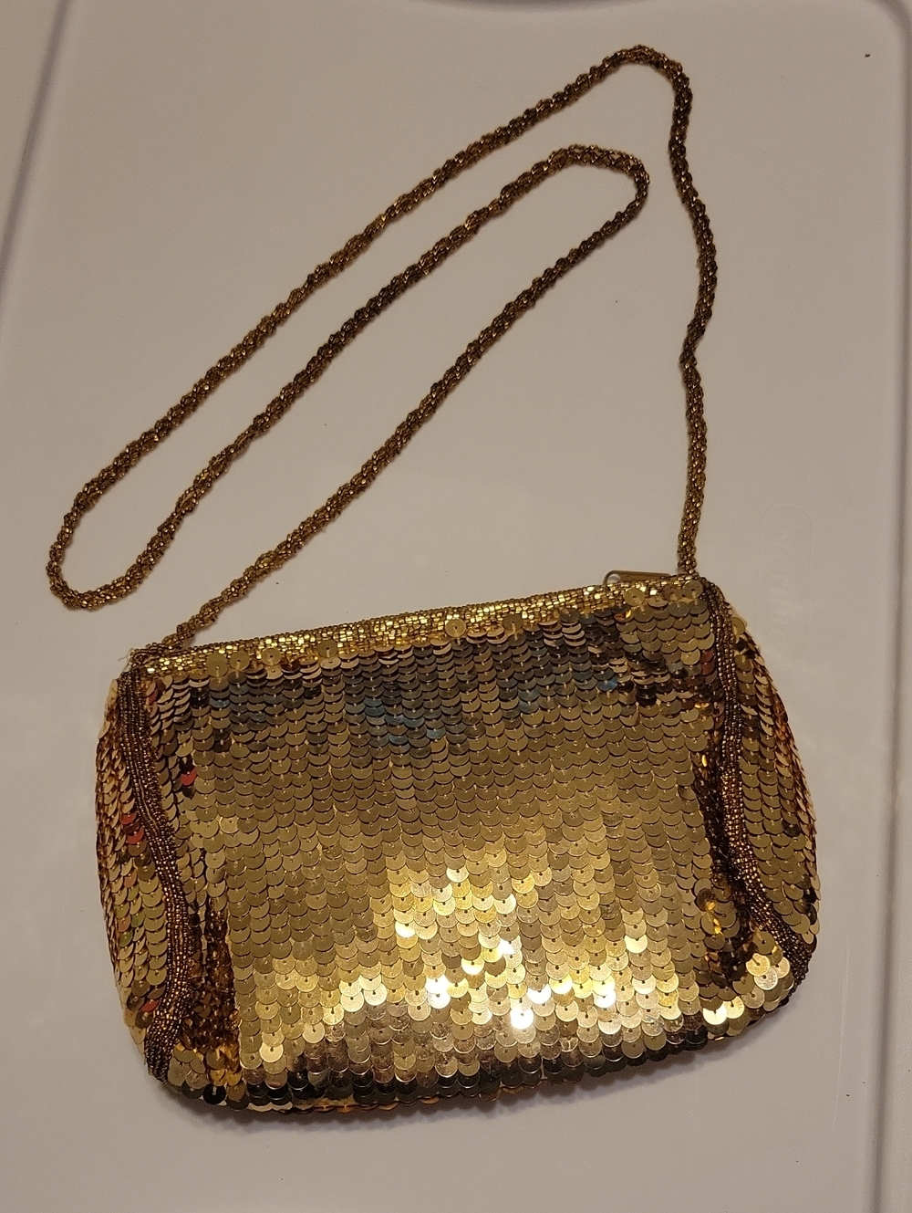 Vintage Gold Sequin Crossbody Bag - Women